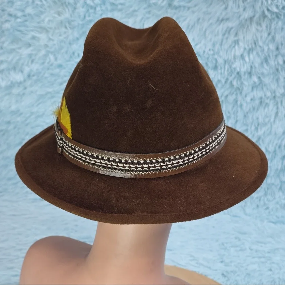 Stetson Mallory 4X Beaver Brown Western Hat Double D Pinch Fedora Feather